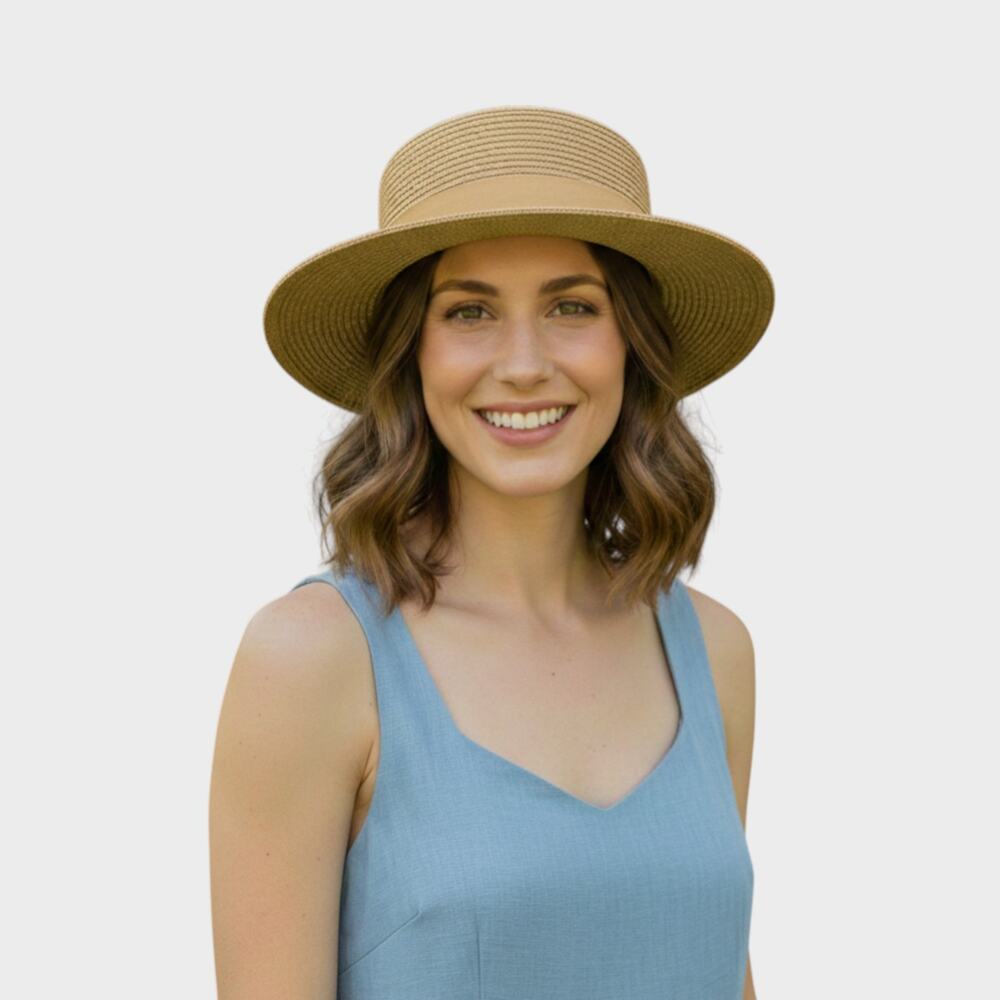 Paper Straw Wide Brim Sun Hat Natural with Band Womens Size 5 7 cm